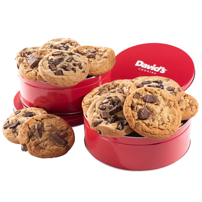 David's Cookies Decadent Triple Chocolate made with mini Hershey's Kisses and Reese's Peanut Butter Cup Cookies Tin – 2 Count