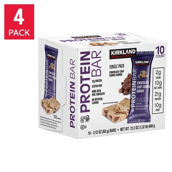 Protein Bars, Chocolate Chip Cookie Dough, 40-Count (4 Pack of 10)