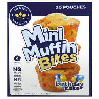 Crown Bakeries Mini Muffin Bites, Birthday Cake, 1.65 oz, 20-count