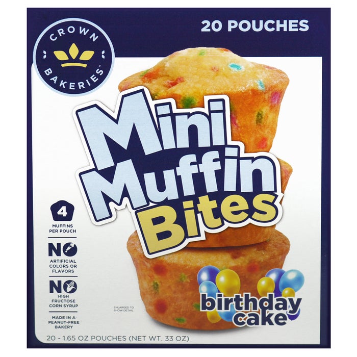 Crown Bakeries Mini Muffin Bites, Birthday Cake, 1.65 oz, 20-count